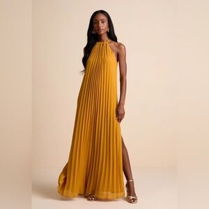 Lulu's Exceptionally Elegant Marigold Pleated Chiffon Maxi Dress